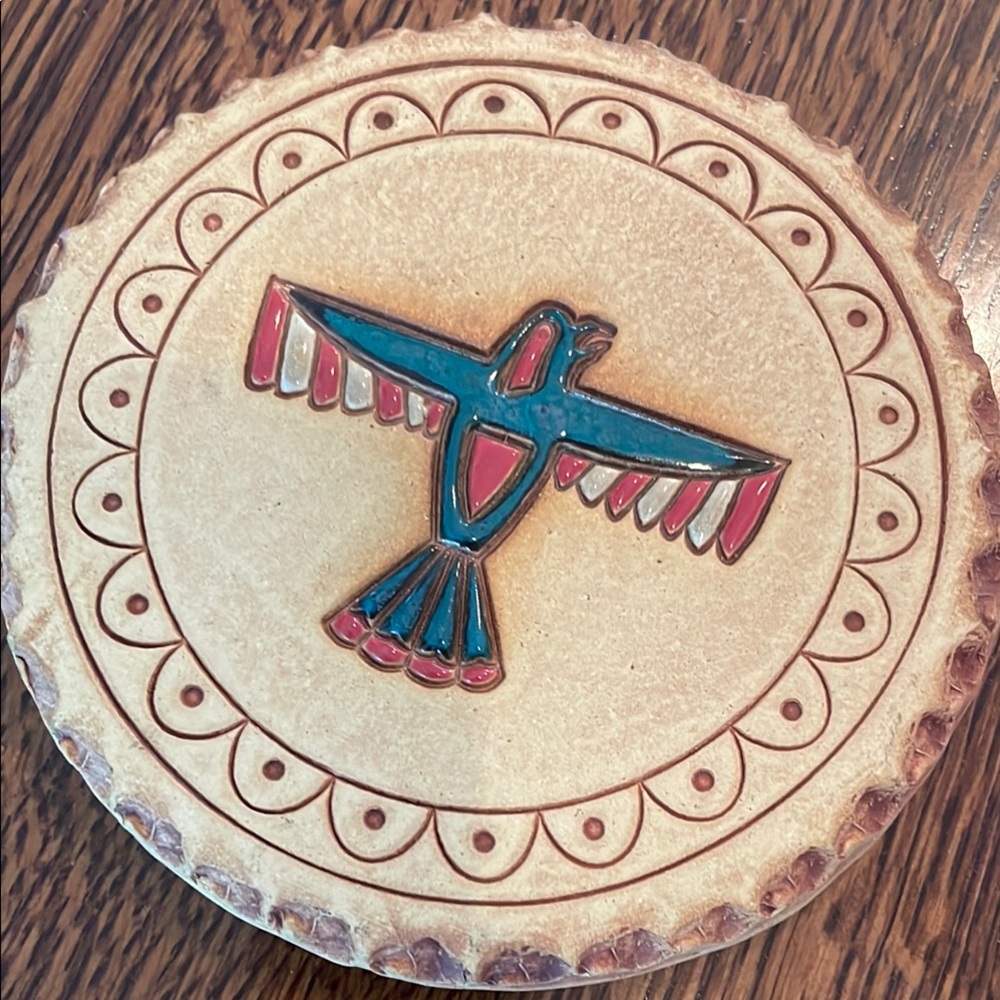 Rare Clay Pottery Wall Plaque Thunderbird And Phoenix Jane Ashley 5.5”